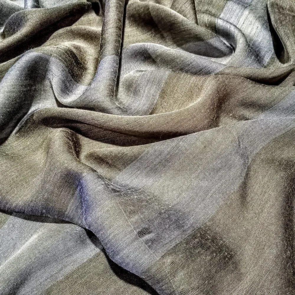 Blue Taupe Striped Oblong Fringed Scarf Wrap